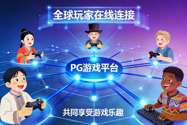 来自世界各地的玩家通过PG游戏平台在线连接，共同享受游戏乐趣的示意图