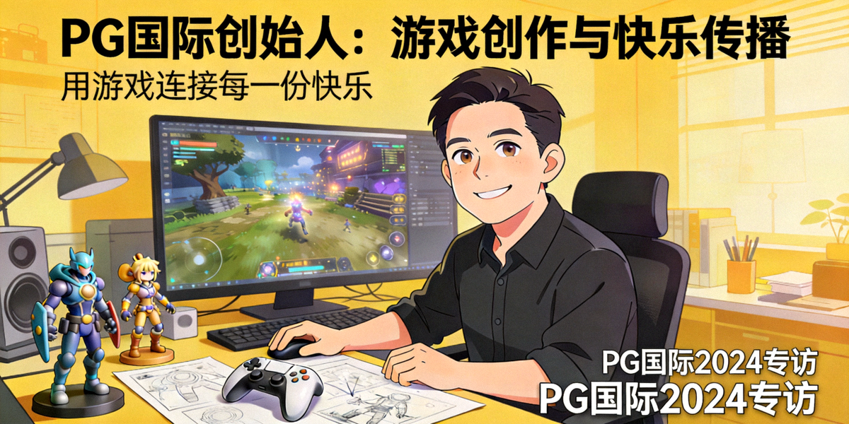 PG国际创始人专访文章主图，展示游戏创作与快乐传播的理念
