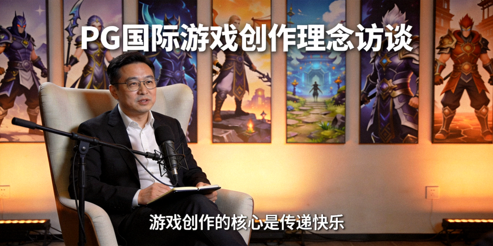 PG国际创始人阐述游戏创作理念的访谈场景