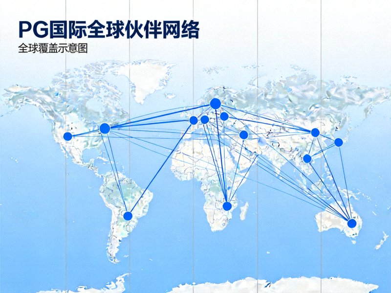 PG国际全球伙伴网络覆盖世界地图的示意图