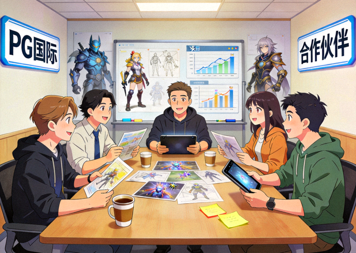 PG国际与合作伙伴共同创作优质游戏内容的团队协作场景